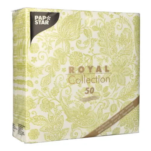 PAPSTAR Servietten "ROYAL Collection" 1/4-Falz 40 x 40 cm limonengrün mit Paisley-Muster, Premiumservietten im 5 x 50 Stück Pack, Artikel 88749