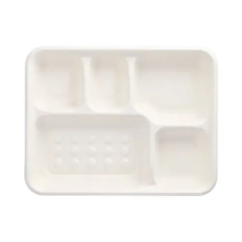 PAPSTAR Menü-Trays, Zuckerrohr "pure" 5-geteilt 3,7 cm x 22 cm x 28,2 cm weiß