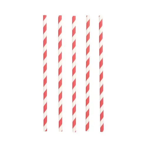 PAPSTAR Trinkhalme Papier Ø 6 mm, 20 cm rot/weiß "Stripes", umweltfreundliche Papierstrohhalme für kalte Getränke, Artikel 37176