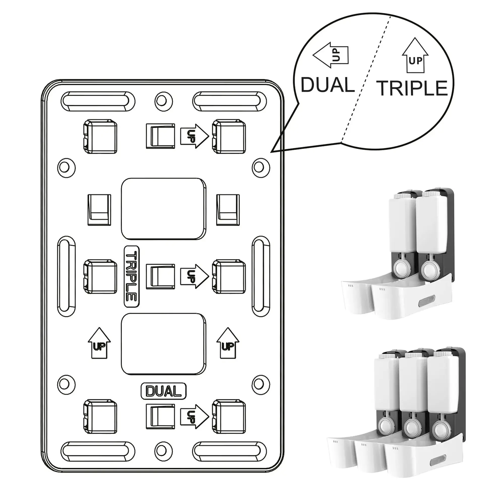 SEMYtop Dusch- u. Badspender 350 ml Kunststoff, Montageplatte mit Markierungen für Dual- und Triple-Duschspender, kompatibel mit Black & White Hygienespender-Linie