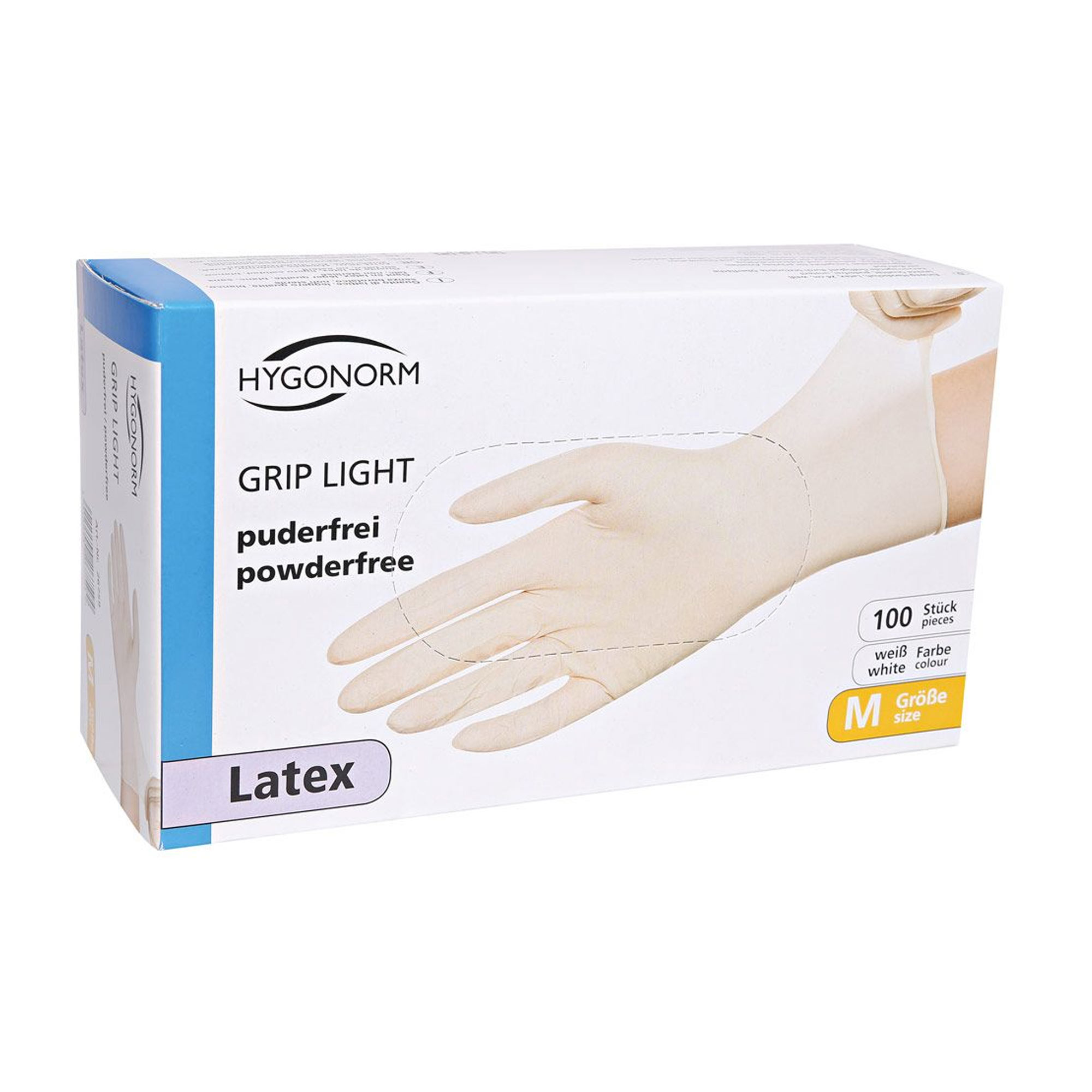 Hygonorm Grip Light Latexhandschuhe weiß puderfrei, elastische Einmal-Latexhandschuhe mit texturierter Oberfläche für präzisen Griff in Medizin, Labor, Gastronomie und Lebensmittelindustrie, VE 1000 Stück