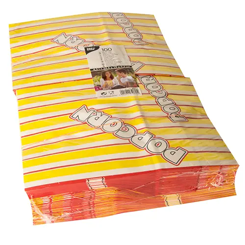 PAPSTAR 100 Popcorn Tüten, Pergament-Ersatz 4,5 l 24,5 cm x 19 cm x 9,5 cm "Popcorn" fettdicht