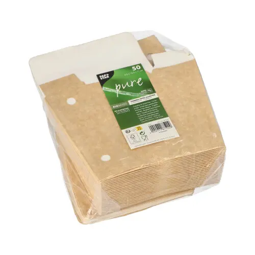 PAPSTAR Pommes-Frites-Schütte, Pappe "pure" 4,3 cm x 14,5 cm x 11 cm braun mit Klappdeckel