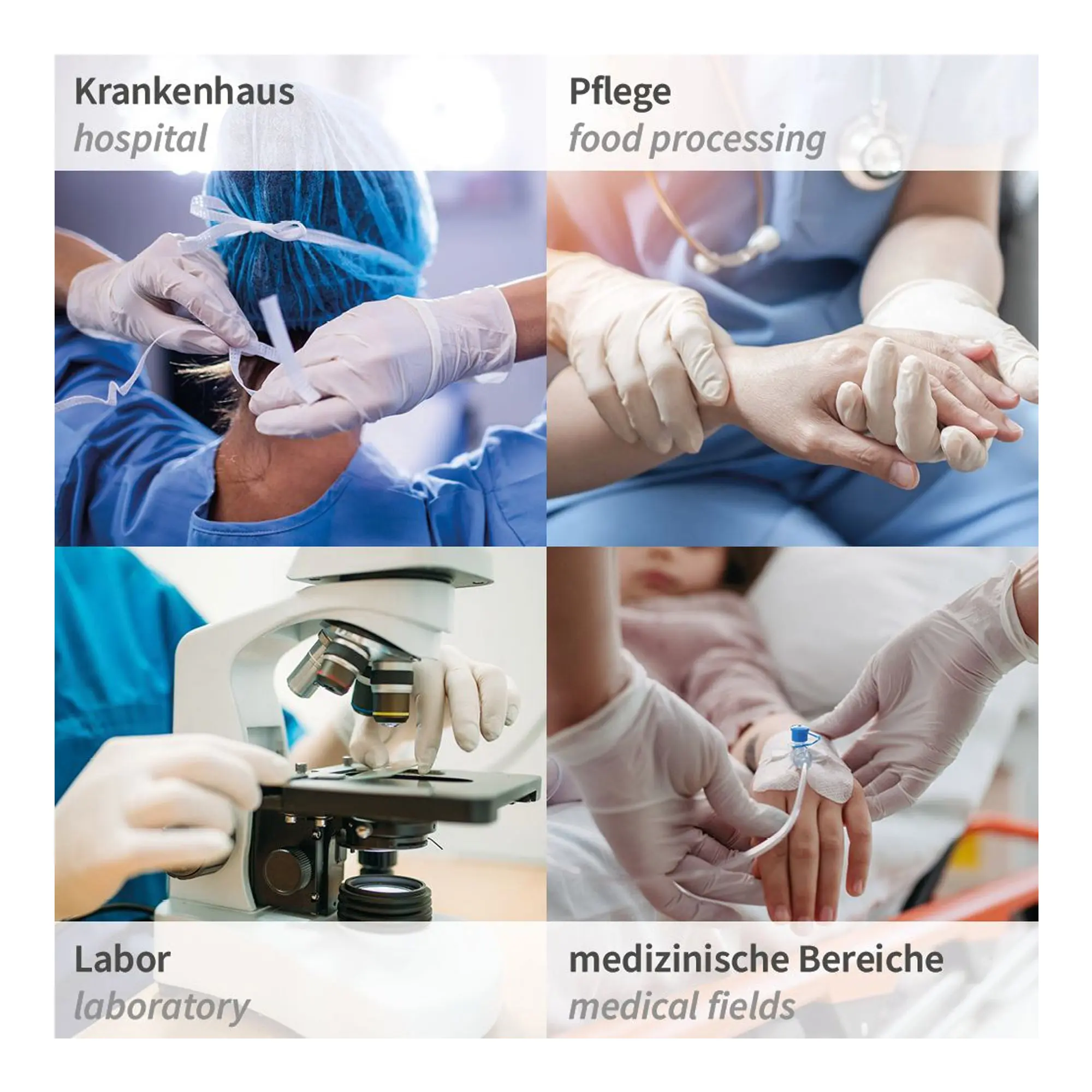 Hygostar Med Grip Latexhandschuhe weiß puderfrei im Einsatz in Krankenhaus, Pflege, Labor und verschiedenen medizinischen Bereichen, VE 1000 Stück