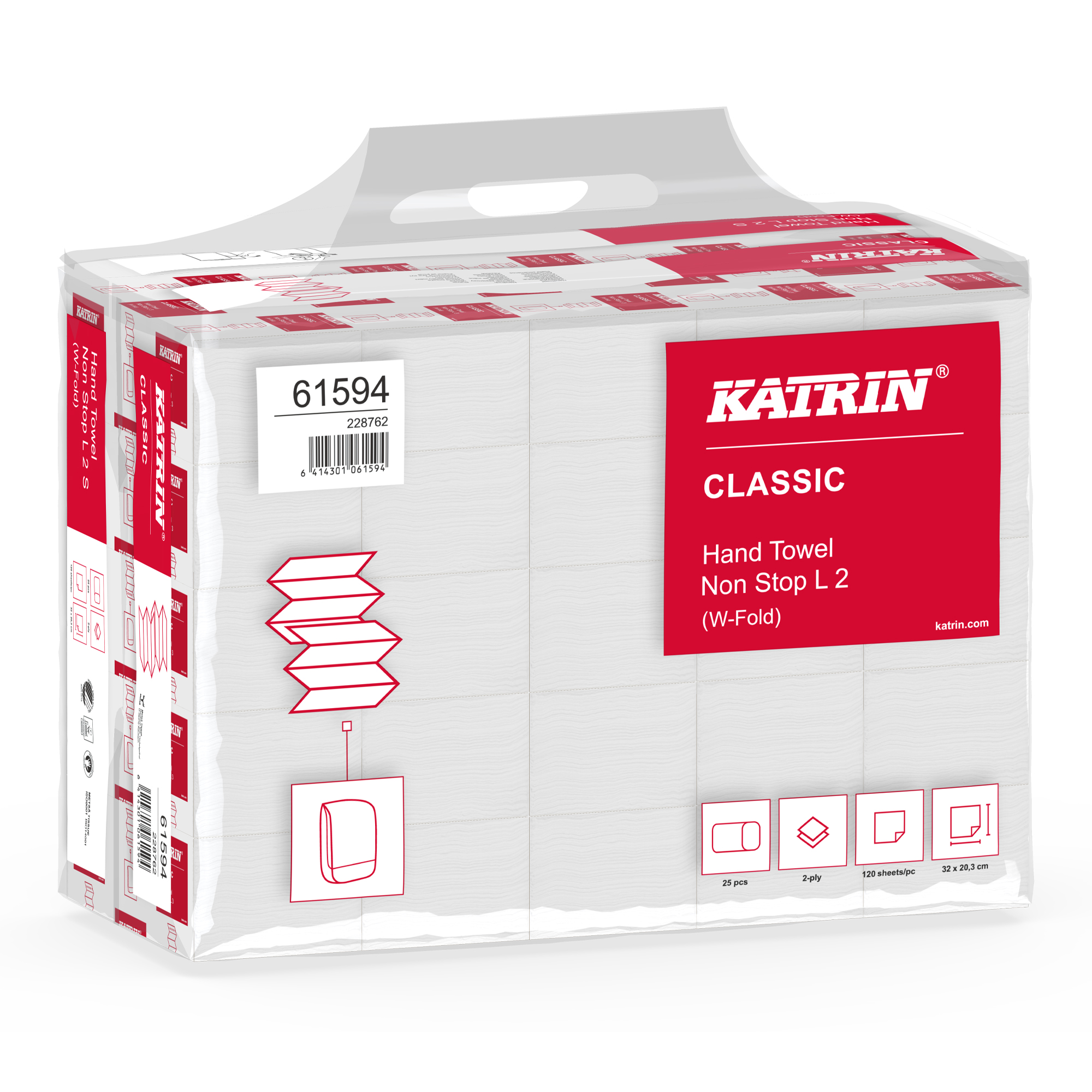 Katrin Classic L2 Papierhandtücher Tissue, W-Falz, 2-lagig 3000 Tücher 61594_1