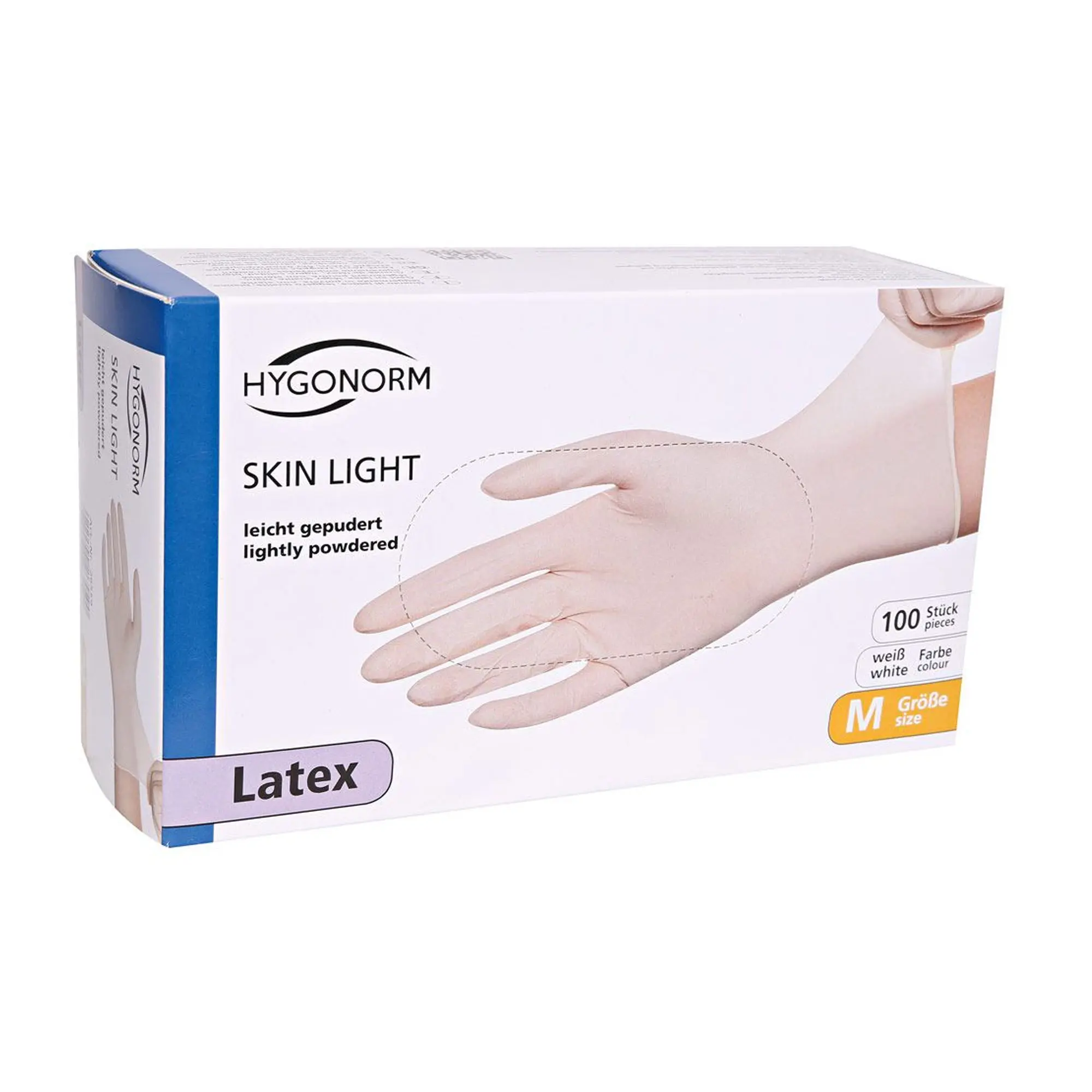 Hygonorm Skin Light Latexhandschuhe weiß gepudert, VE 1000 Stück – weiße Latex-Einmalhandschuhe für Kosmetik, Tattoo-Studios und Lebensmittelindustrie