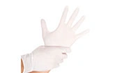 Latex Einweghandschuhe weiß, puderfrei, werden über die Hand gezogen, hygienische Schutzhandschuhe für Medizin und Reinigung, Artikelnummer 1001