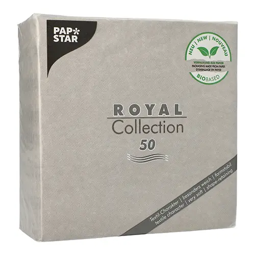 PAPSTAR 50 Servietten "ROYAL Collection" 1/4-Falz 40 cm x 40 cm grau in Papierverpackung