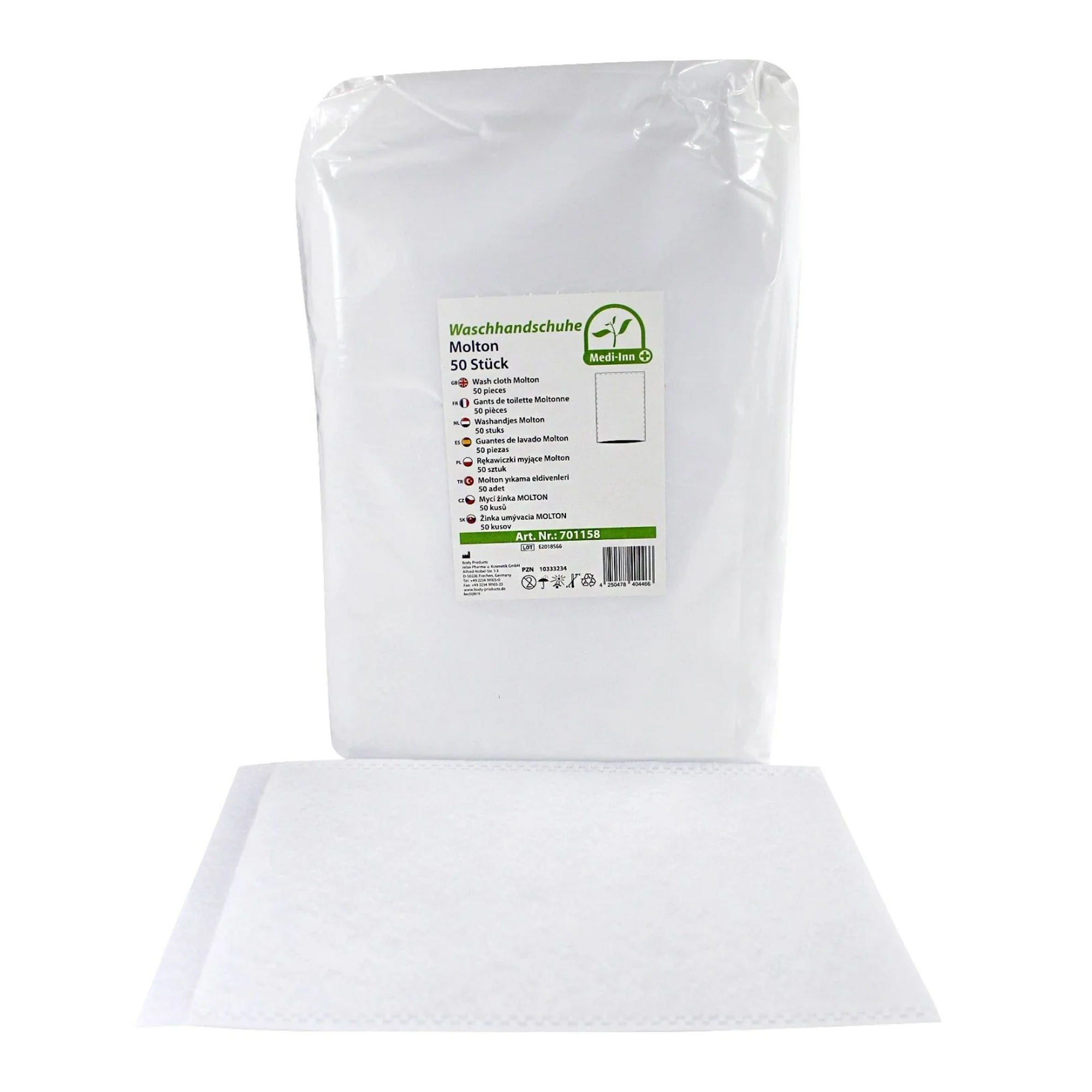 Medi-Inn Einmalwaschhandschuhe Molton, weicher Einweg-Waschhandschuh mit stabiler Randnaht für die tägliche Körperpflege in Pflegeeinrichtungen und Zuhause