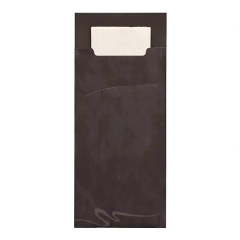 PAPSTAR Bestecktaschen 20 cm x 8,5 cm schwarz inkl. weißer Serviette 33 x 33 cm 2-lag.