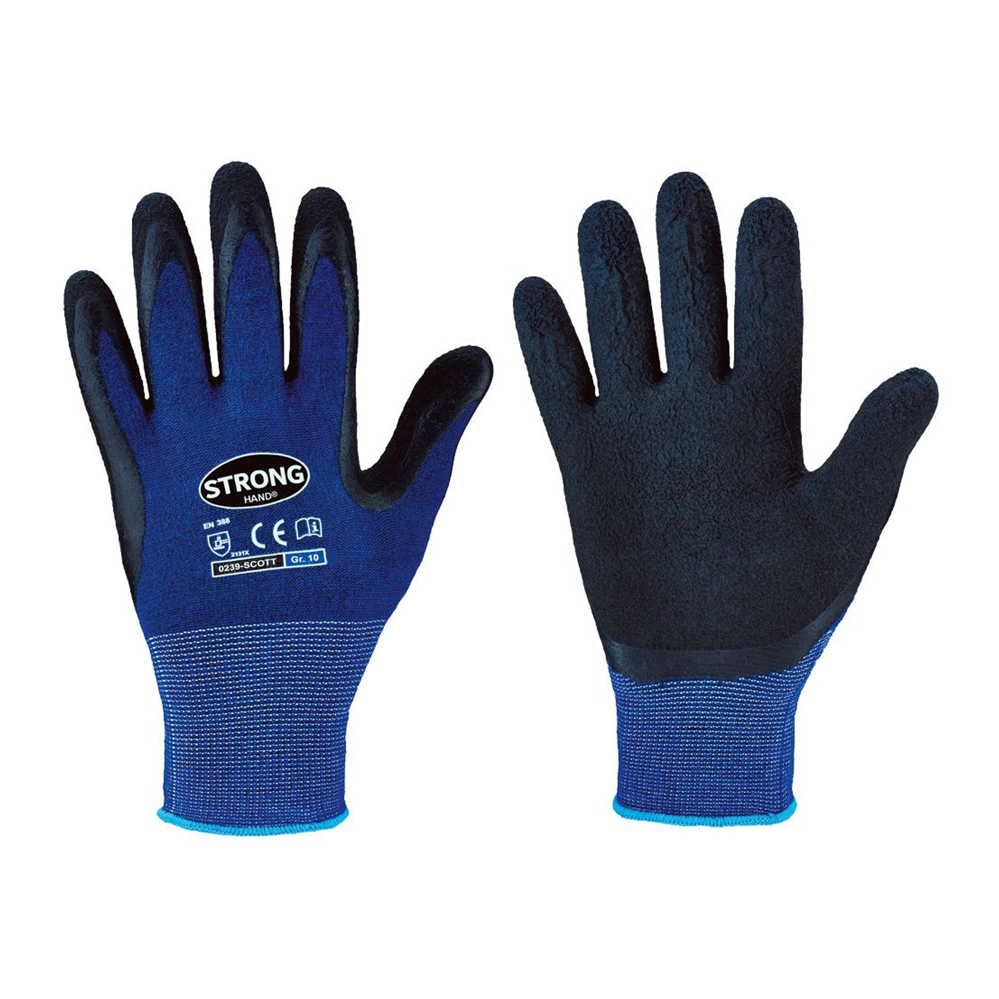 Stronghand Scott 0239 Feinstrickhandschuhe mit Latex-Beschichtung blau/schwarz, VE 120 Paar