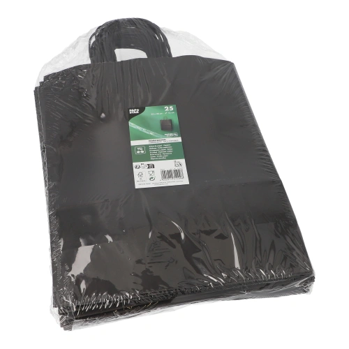 PAPSTAR Tragetaschen, Papier 35 cm x 26 cm x 12 cm schwarz mit gedrehtem Tragegriff, 10 x 25 Stück