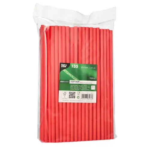 PAPSTAR Shake-Halme, Papier Ø 8 mm, 25 cm rot im Beutel, stabile FSC-zertifizierte Papierztrinkhalme für Shakes und Drinks, Art.-Nr. 88933