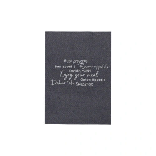 PAPSTAR Snackservietten "DAILY Collection" 1/4-Falz 24 cm x 16,5 cm schwarz "Enjoy your Meal", 6 x 300 Stück