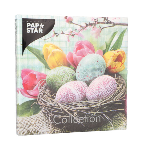 PAPSTAR Servietten, 3-lagig 1/4-Falz 33 cm x 33 cm "Easter Basket", 15 x 20 Stück