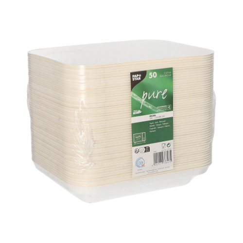 PAPSTAR Deckel Zuckerrohr "pure" weiß, nachhaltiger Bagasse-Deckel für Menüschalen, mikrowellengeeignet, kompostierbar, Art.-Nr. 37245