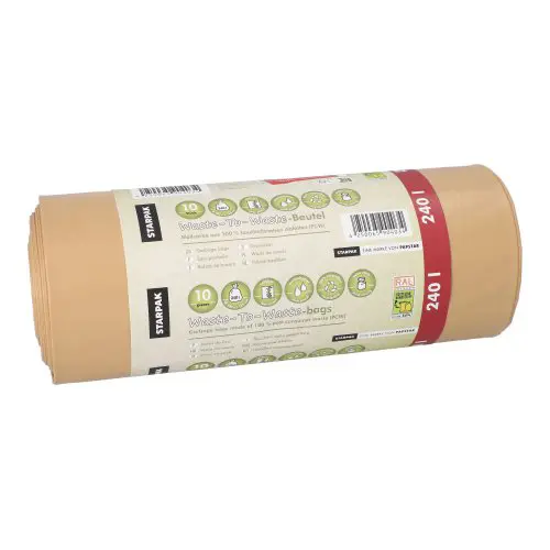 Starpak Müllsäcke aus 100% PCW "Waste-To-Waste" 240 l, braune LDPE Müllbeutel 126,5 x 103 cm, umweltfreundliche Recycling-Müllsäcke von PAPSTAR, Art.-Nr. 90403