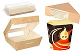 Take-away Verpackungsset aus Karton und Kunststoff mit Klappbox, Kuchenschachtel mit Sichtfenster, Sandwichbox und Dessertbecher, Artikelnummer 12345