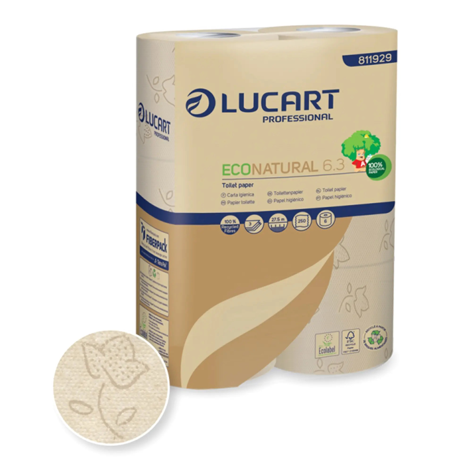 Lucart EcoNatural 6.3 Toilettenpapier Kleinrolle 3-lagig, 250 Blatt