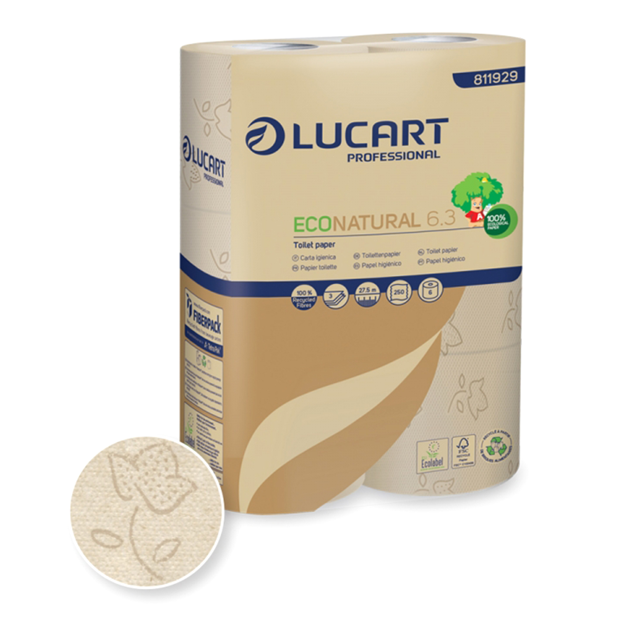 Lucart EcoNatural 6.3 Toilettenpapier Kleinrolle 3-lagig, 250 Blatt