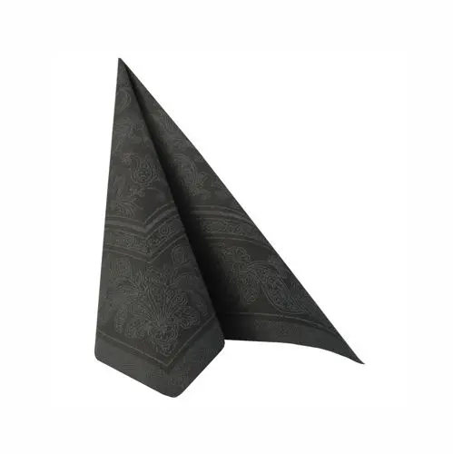 PAPSTAR Servietten "ROYAL Collection" 1/4-Falz 40 cm x 40 cm schwarz "Ornaments" aus der ROYAL Collection, hochwertige schwarze Premium-Serviette mit ornamentaler Prägung, ideal für festliche Tischdekoration, umweltzertifiziert nach Nordic Ecolabel Svanen
