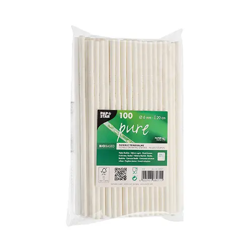 PAPSTAR Trinkhalme Papier "pure" Ø 6 mm, 20 cm weiß flexibel, FSC®-zertifiziert, nachhaltige Papppapier-Trinkhalme für Cocktails und Erfrischungsgetränke, Artikel 88071