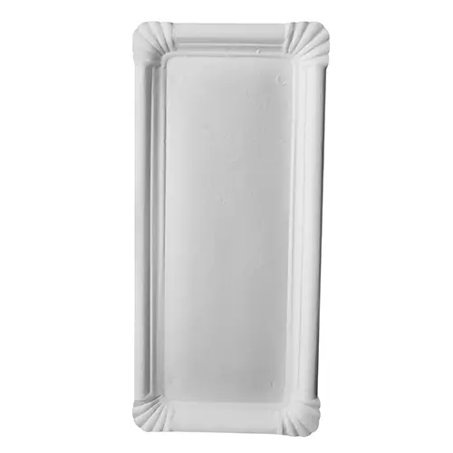 PAPSTAR Teller, Pappe "pure" eckig 11 x 24 cm weiß aus 100 % Frischfaserkarton, lebensmittelecht, FSC-zertifizierte Wurstpappe für Imbiss und Catering