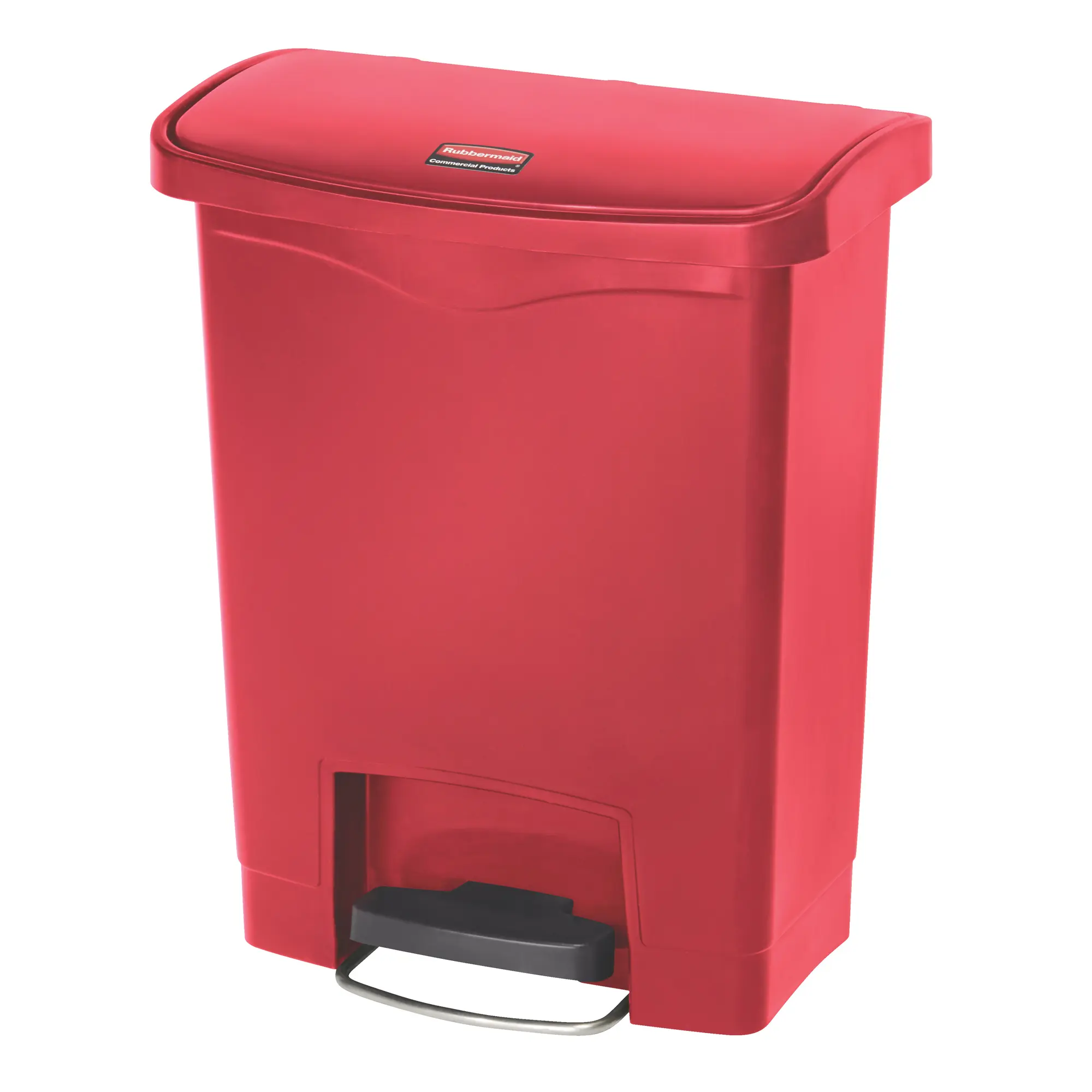 Rubbermaid Slim Jim Step on Abfallbehälter 30 Liter Front Step in Rot mit robustem Frontpedal und leise schließendem Deckel