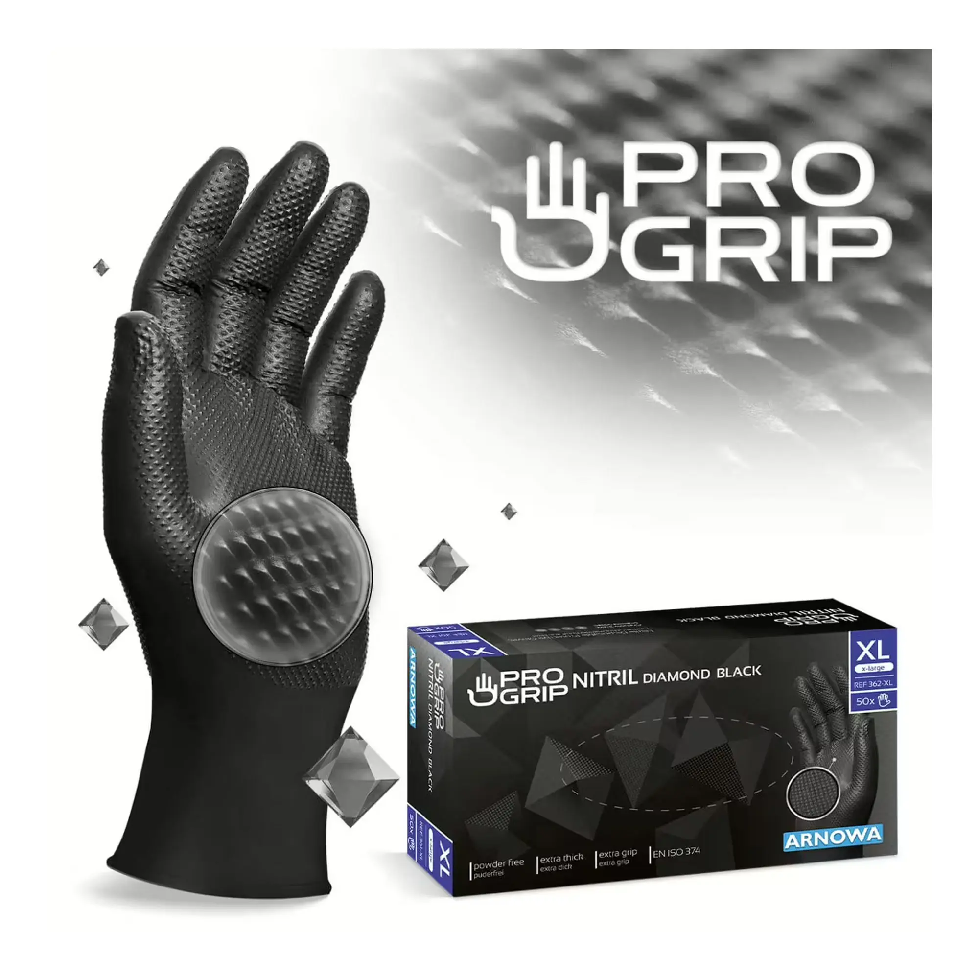 ARNOMED PROGRIP NITRIL DIAMOND BLACK Nitrilhandschuhe schwarz puderfrei, VE 50 Stück