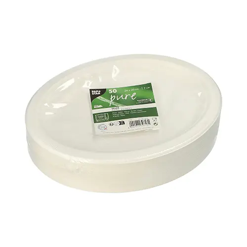 PAPSTAR Teller, Zuckerrohr "pure" oval 26 cm x 20 cm x 2 cm weiß, 10 x 50 Stück, stabile umweltfreundliche Einwegteller aus Bagasse, mikrowellengeeignet, Art.-Nr. 89741