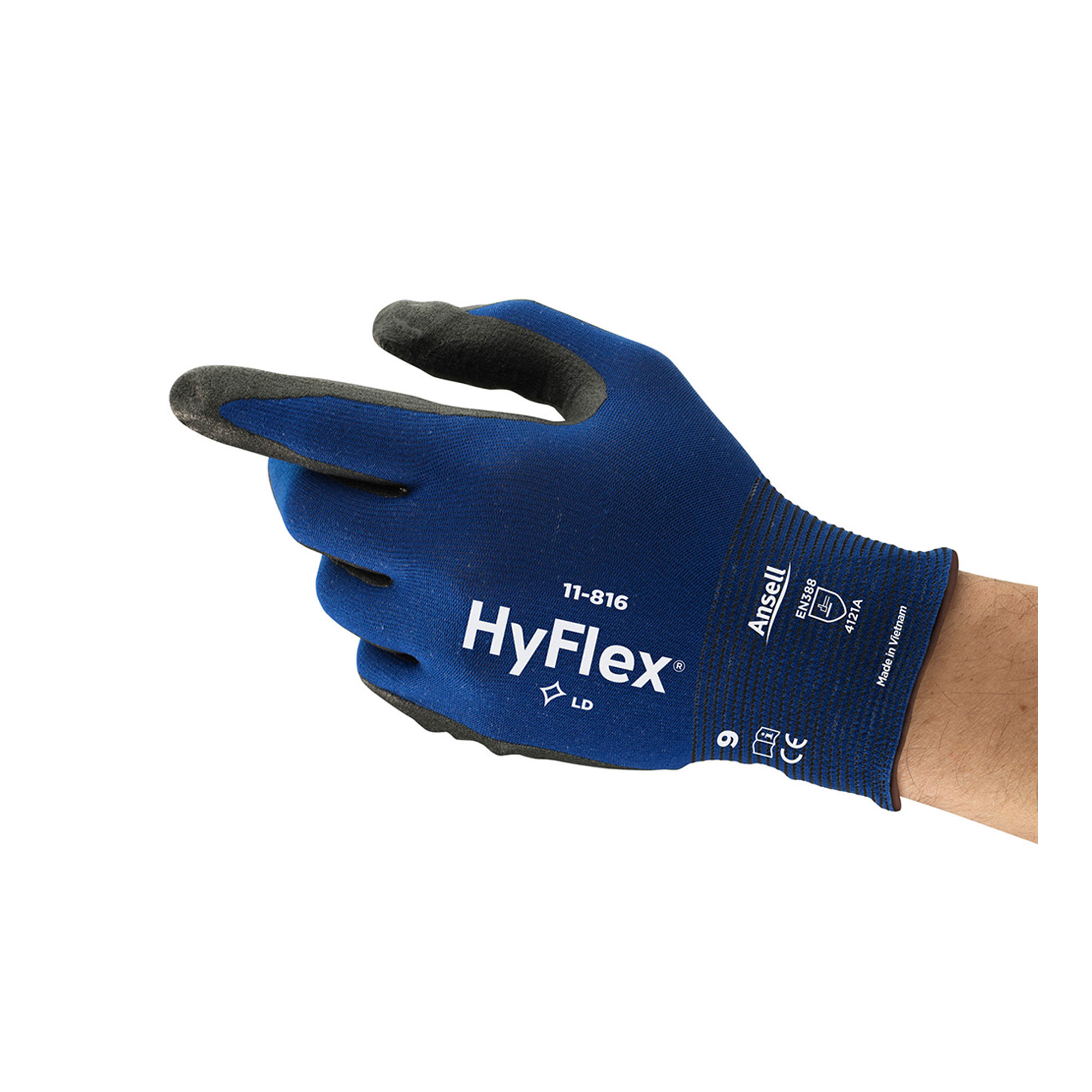 Ansell HyFlex 11-816 Mehrzweckhandschuhe mit Nitril-Beschichtung blau/schwarz, VE 12 Paar