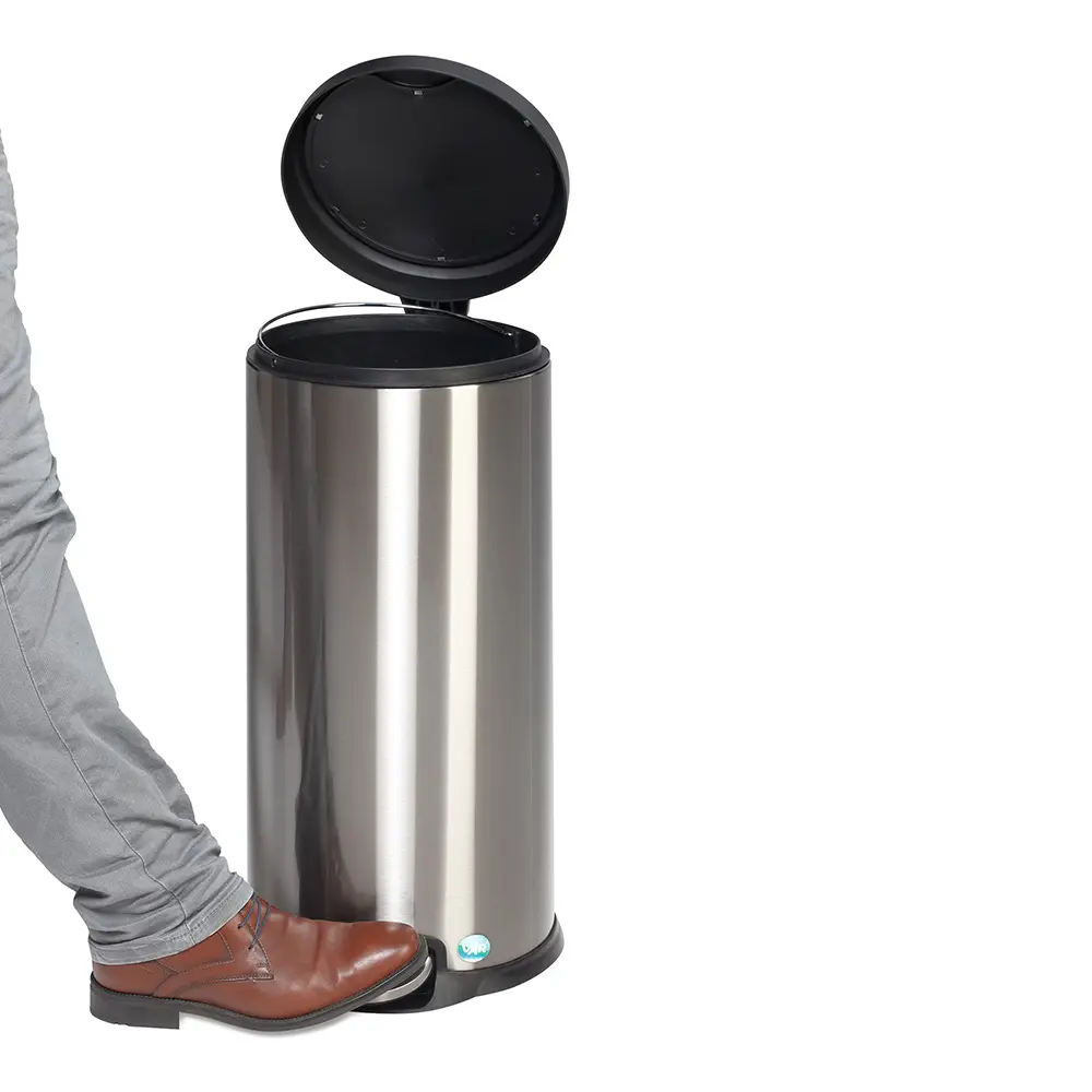 VAR Tretmülleimer 30 Liter Edelstahl mit Soft-Close-Deckel, extra breitem Fußpedal und herausnehmbarem Inneneimer, Artikelnummer 12250