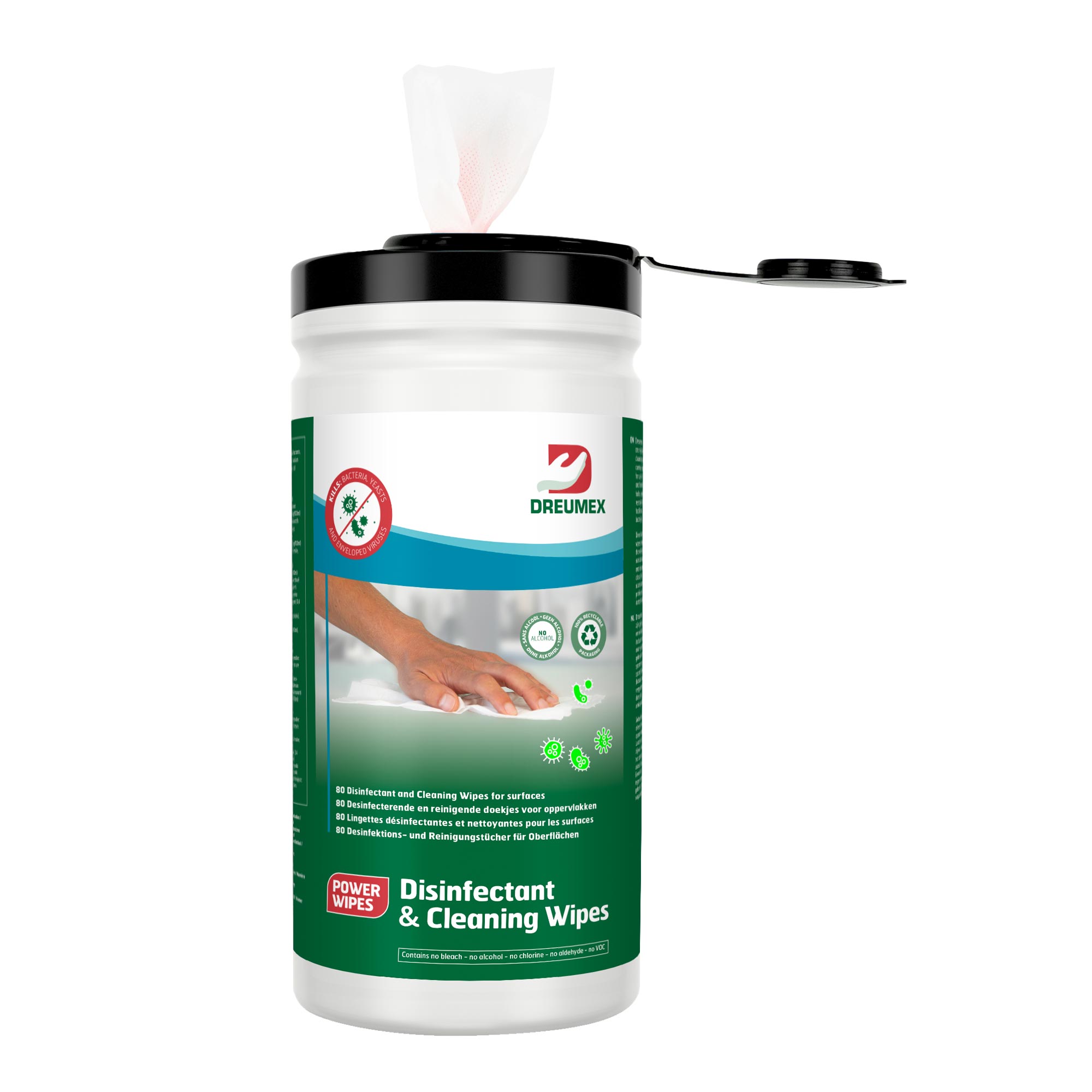 Dreumex Disinfectant & Cleaning Wipes Desinfektions- u. Reinigungstücher, 19 x 17,5 cm