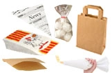 Verpackungsset für Imbiss und Bäckerei mit Papiertüten, Papierbeuteln, Spitztüten und Tragetasche für Lebensmittel to go