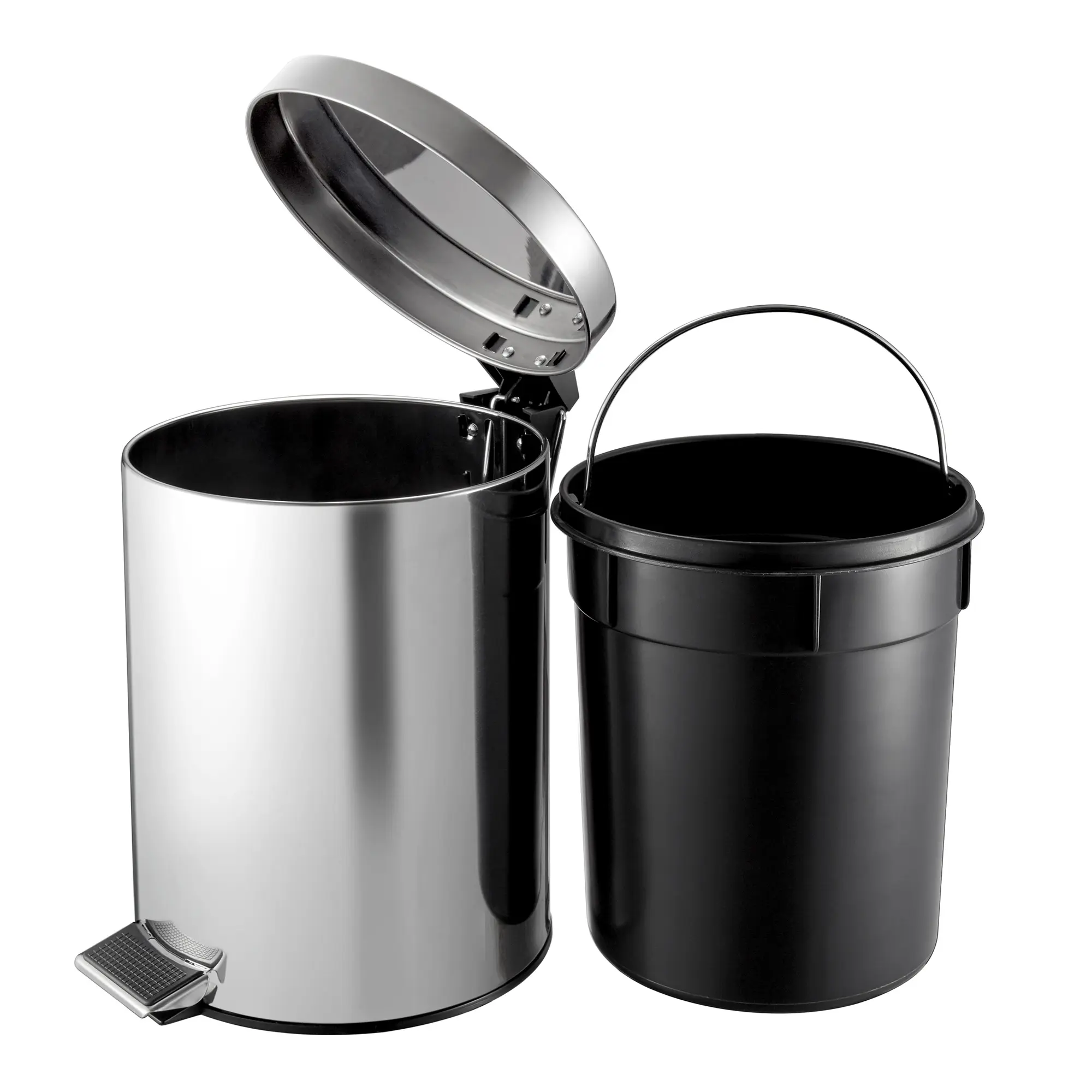 V-Part Tretabfalleimer 5 Liter aus Edelstahl mit Fußpedal und herausnehmbarem schwarzem Inneneimer aus Kunststoff, ideal für Bad, Küche und Büro