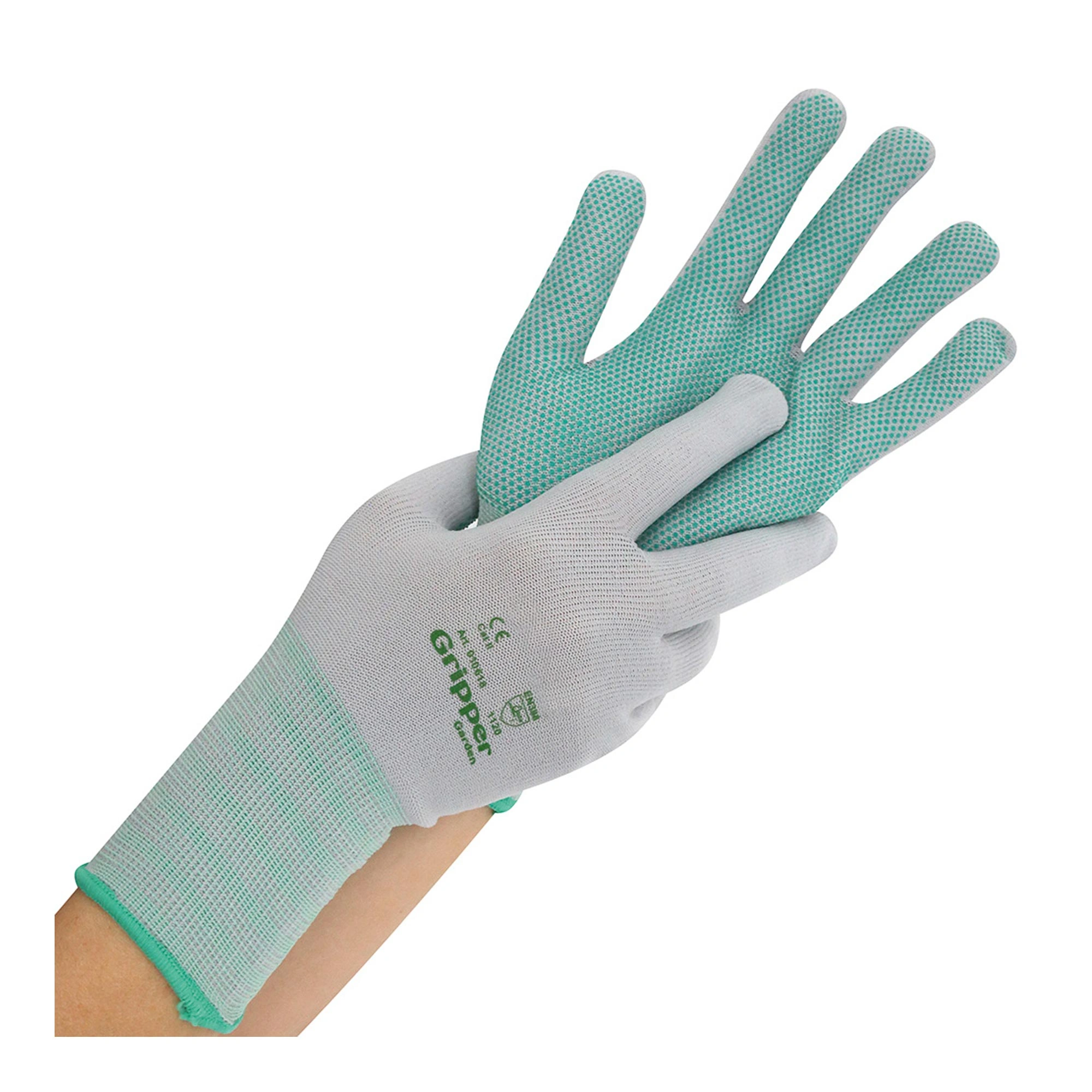 Hygostar Gripper Feinstrickhandschuhe mit PVC-Beschichtung grau/grün, VE 24 Paar
