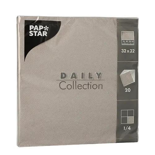 PAPSTAR Servietten DAILY Collection 1/4-Falz 32 x 32 cm grau, 15 x 20 Stück FSC-zertifizierte Tissue-Servietten für Tischdeko