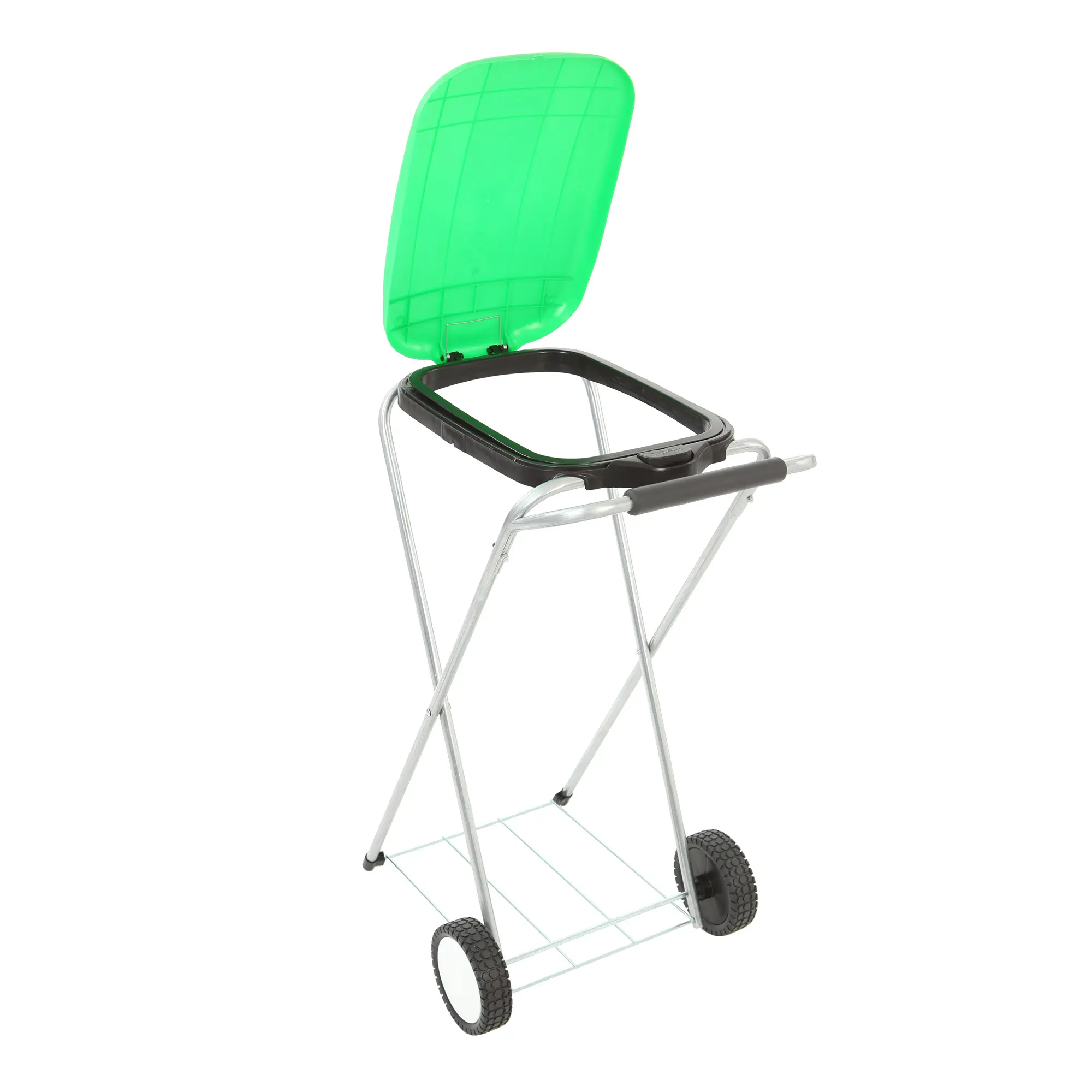 Vepa Bins Abfallsackhalter Move & Up 120 Liter, mobiler Müllsackhalter mit grünem Klappdeckel, verzinktem Rohrrahmen, Bodengitter und Polypropylen-Rädern für 120-l-Müllsäcke