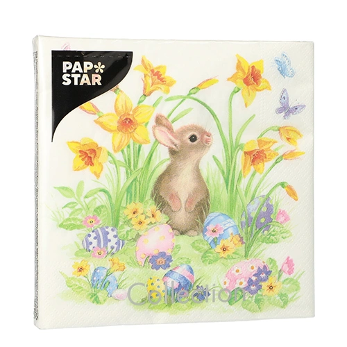 PAPSTAR Servietten, 3-lagig 1/4-Falz 33 cm x 33 cm "Cute Bunny", 15 x 20 Stück