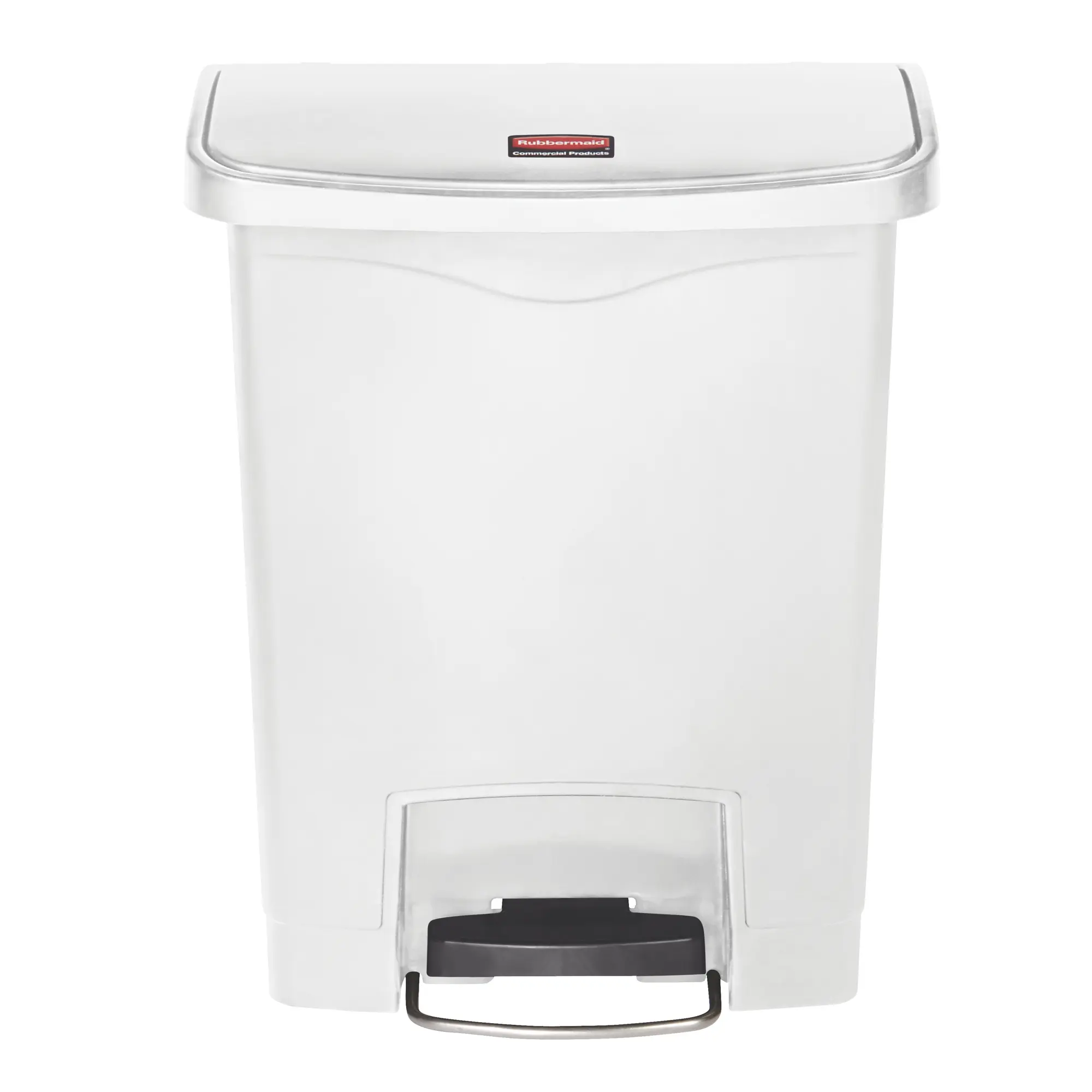 Rubbermaid Slim Jim Step on Abfallbehälter 30 Liter Front Step, weißer Tretmülleimer mit stabilem Frontpedal und geräuscharm schließendem Deckel