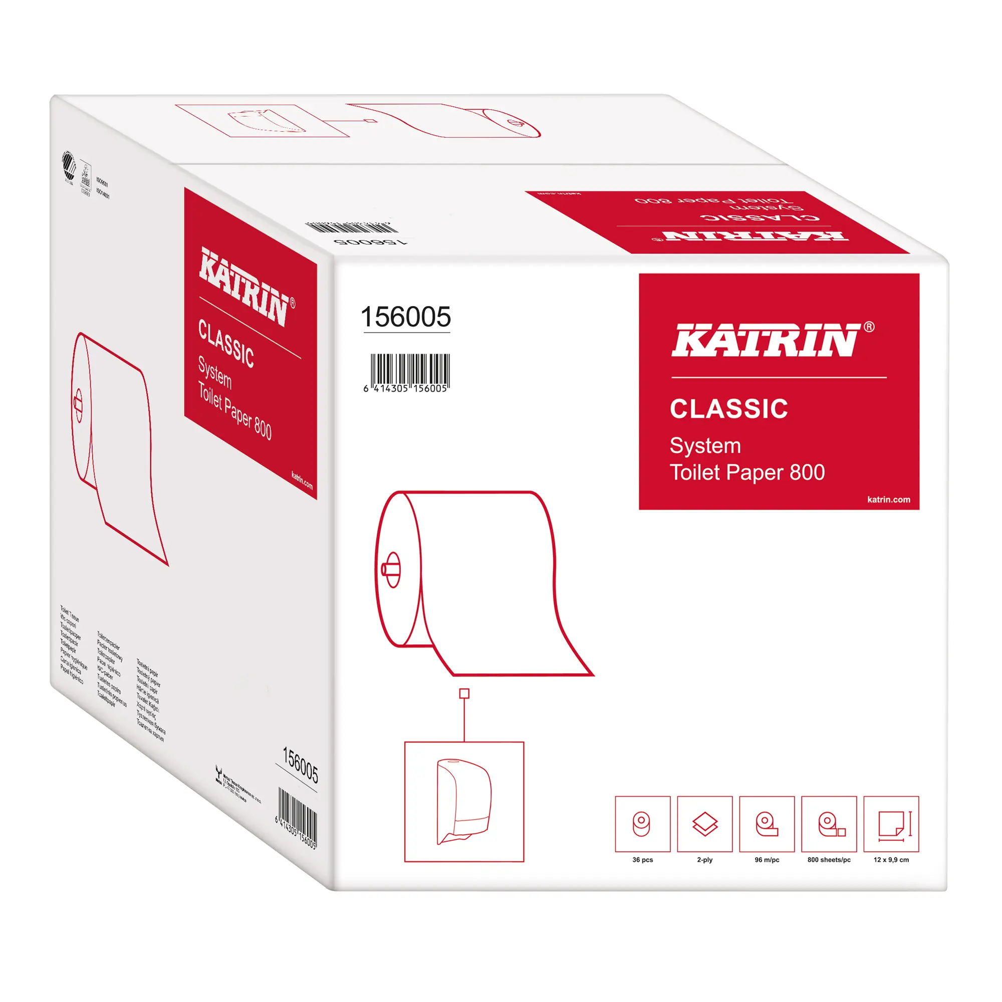 Katrin System-Toilettenpapier 2-lagig Classic System toilet 800 36 Rollen Verpackung  156005