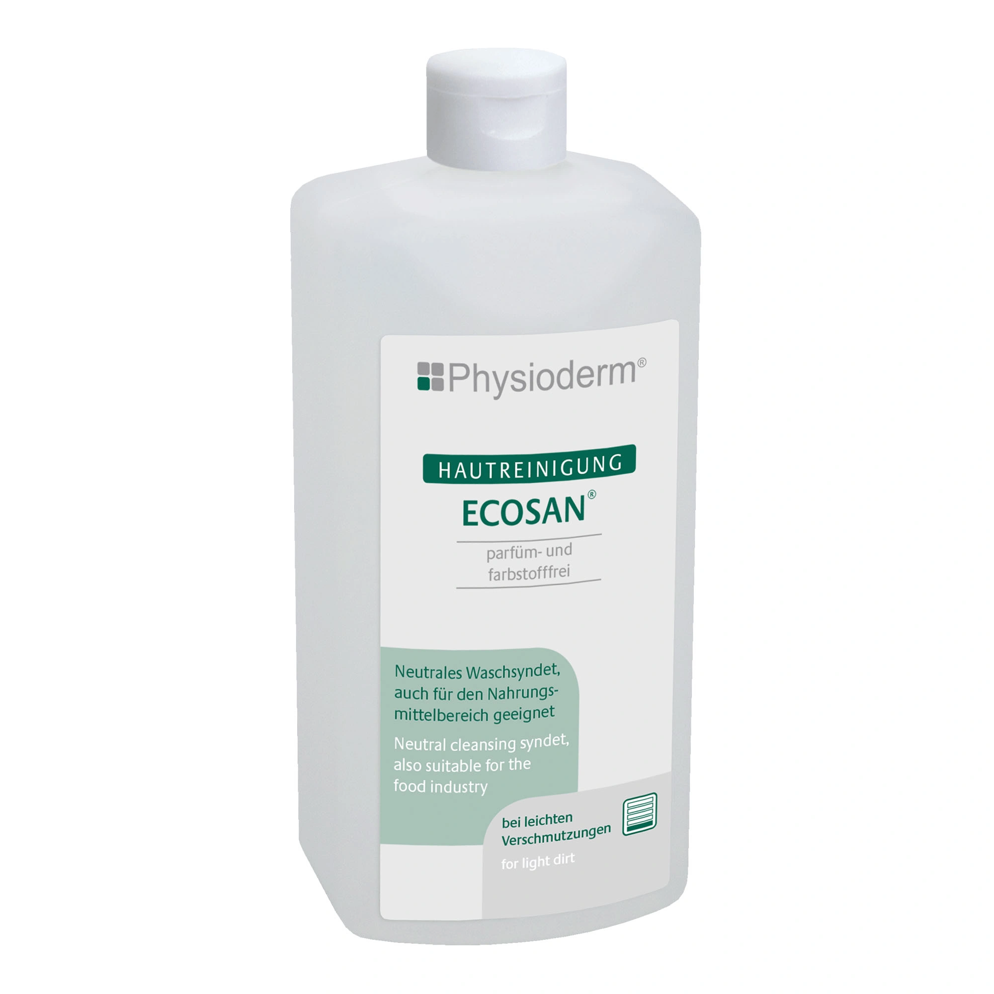 Physioderm Ecosan Hautreinigung, pH-hautneutrale, parfüm- und farbstofffreie Waschlotion für leichte Verschmutzungen, HACCP-konformes Waschsyndet für Lebensmittelbereiche