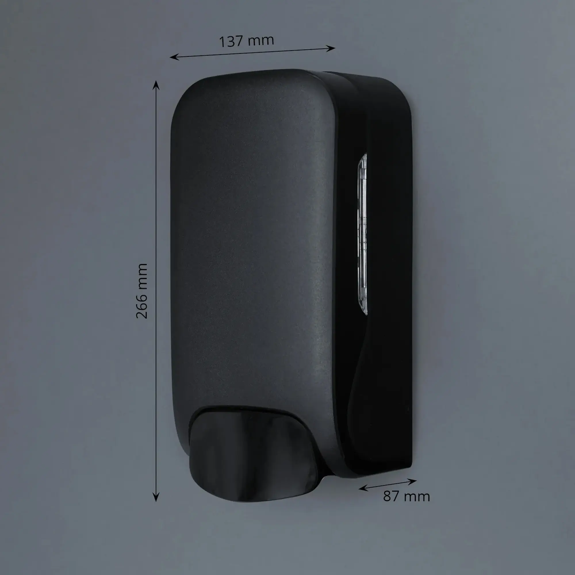 SEMYtop Seifenspender 1000 ml Kunststoff, nachfüllbar, schwarzer Wand-Seifenspender für Sanitär- und Waschraum, robuste Ausführung mit Sichtfenster, Maße 266 x 137 x 87 mm
