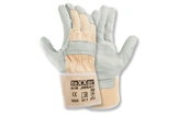 Leder-Arbeitshandschuhe grau/beige mit Sicherheitsstulpe, strapazierfähig für Bau, Handwerk und Montage, Artikelnummer 6010040