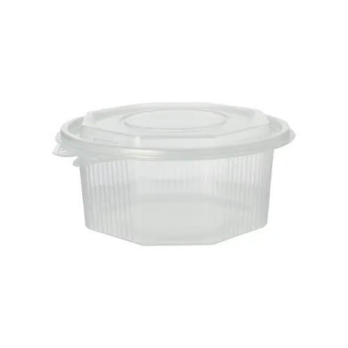 Starpak Verpackungsbecher mit Klappdeckeln, 8-eckig 750 ml, transparenter PP Einwegbehälter für Salate und Feinkost von PAPSTAR, Artikel 87608