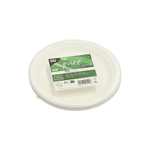 PAPSTAR Teller, Zuckerrohr "pure" ungeteilt Ø 18 cm, 2 cm weiß