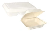 Bagasse Menübox rechteckig, 2-geteilt, kompostierbare Einweg-Lunchbox mit Deckel für Take-away Speisen, Artikelnummer 2-geteilt-bagasse-box