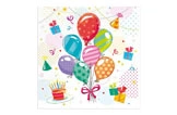 Servietten Happy Birthday mit bunten Luftballons, Konfetti, Kuchen und Geschenken für Kindergeburtstag, Artikelnummer 12345