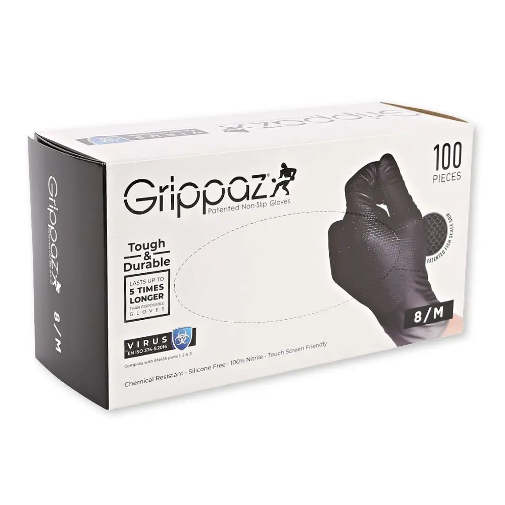 Hygostar Power Grip Light Nitrilhandschuhe schwarz puderfrei mit vollflächiger Fischschuppen-Struktur für sicheren Griff in Gastronomie, Lebensmittelindustrie sowie leichten Montagearbeiten, VE 1000 Stück