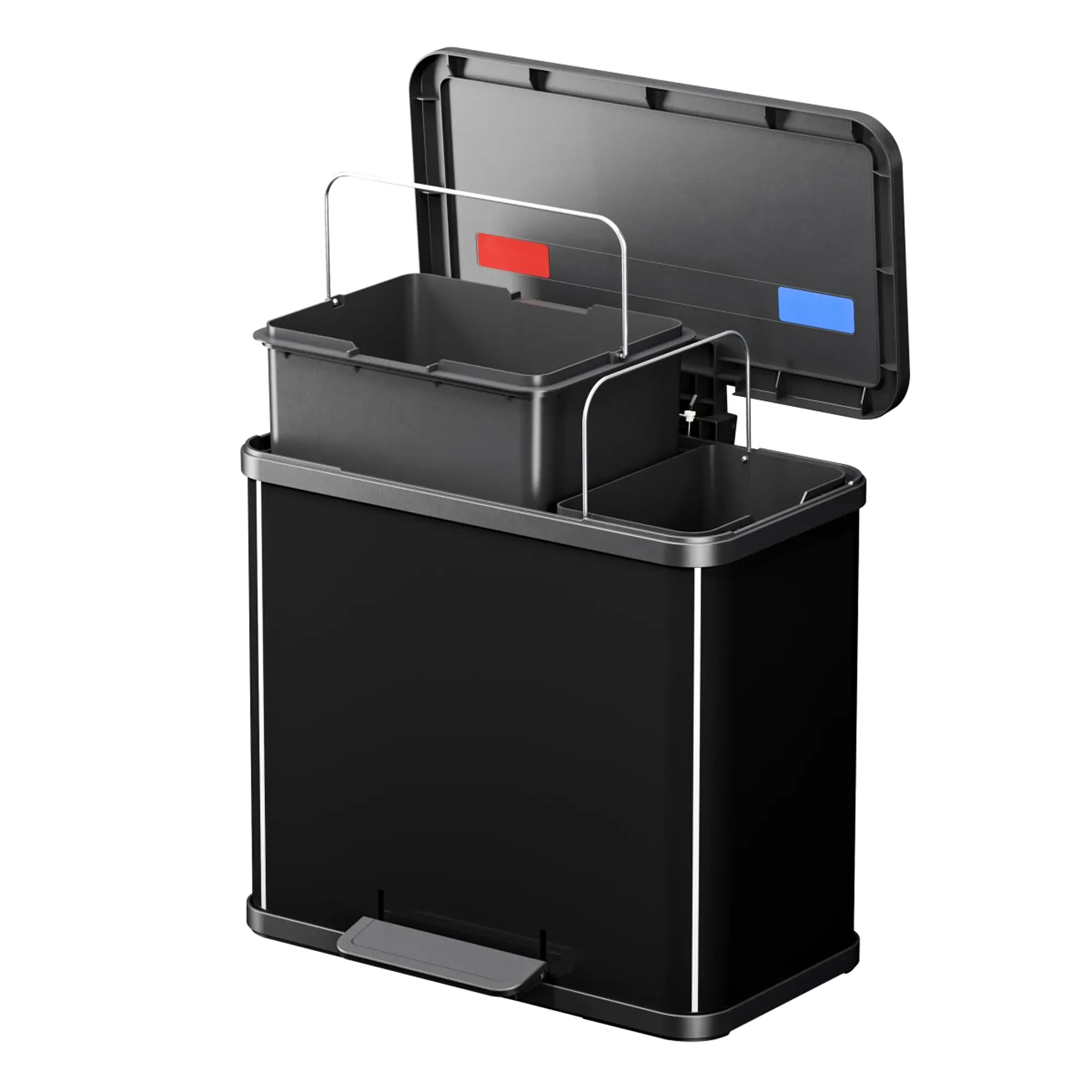 Hailo Öko duo Plus L Tretmülltrenner 1x9 und 1x17 Liter, schwarzer Treteimer mit zwei herausnehmbaren Inneneimern, Soft-Close-Deckel und farbigen Trennmarkierungen